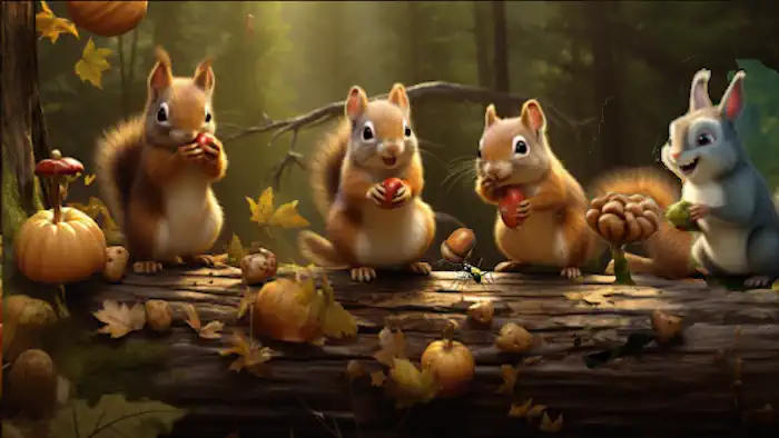 The Forest Animals Eating Nuts